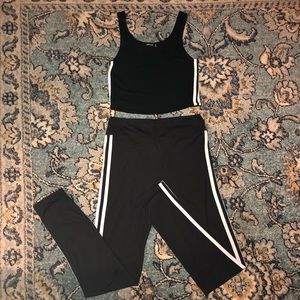 Two piece workout set high waist leggings crop top